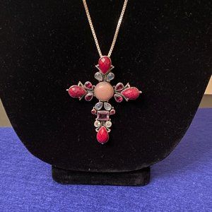 Nicky Butler Ruby, Multi-gem Sterling Silver Cross Pendant & 23" SS chain